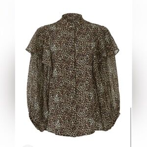 SALONI Chloe Silk Top Blouse Shirt in Leopard Size 8